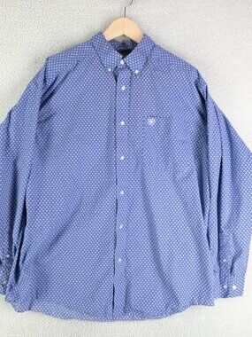 Ariat Button Down Shirt Mens Extra Large Blue Geometric Western Long Sleeve